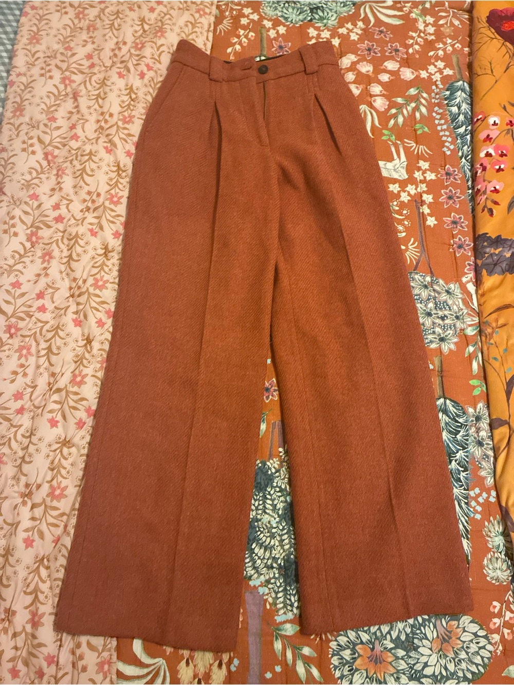 Sezane High-Waist Wool Wide Leg Pants in Rust